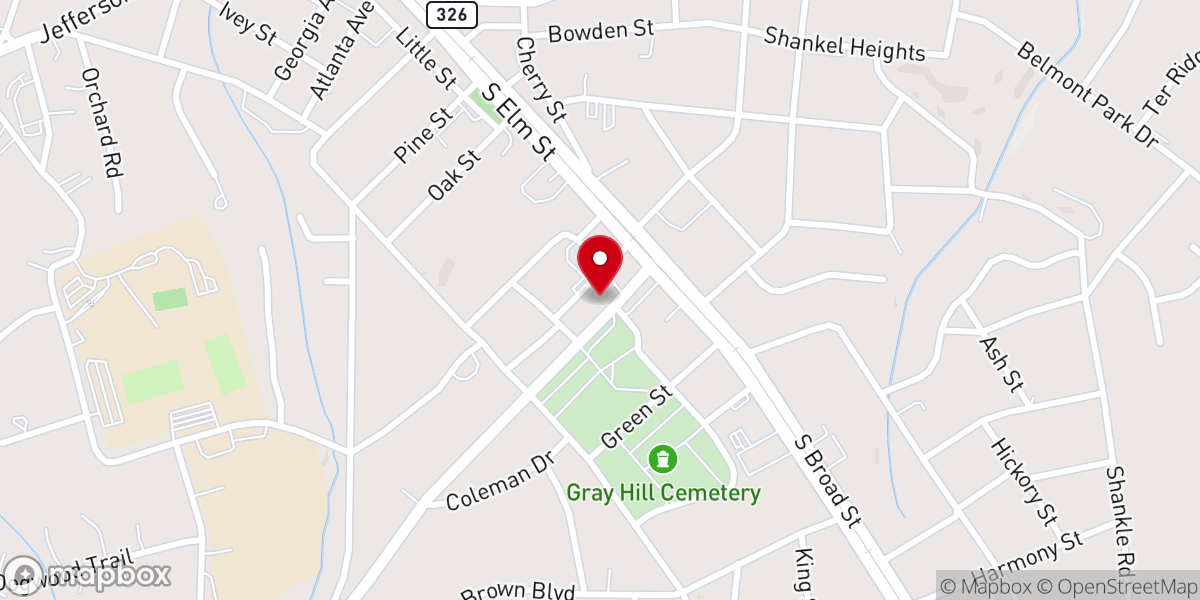 Map showing location of Commerce First Baptist Church