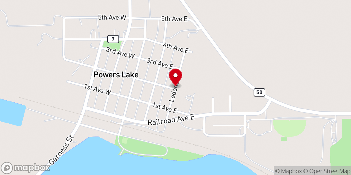 Map showing location of Bethel Baptist Church Powers Lake, ND