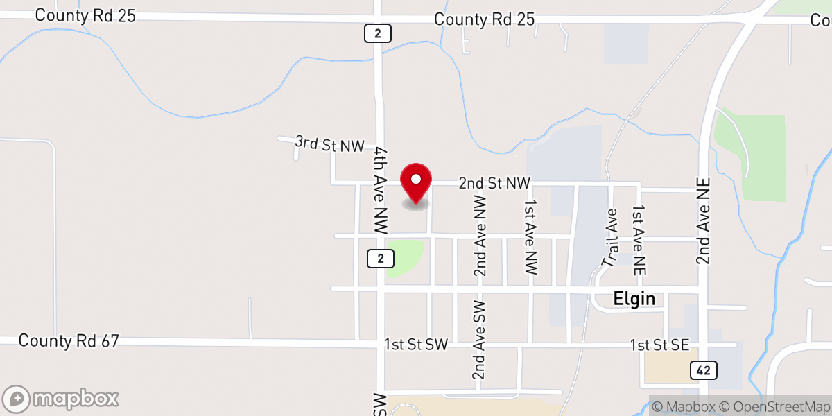 Map showing location of Trinity Evangelical Lutheran Church of Elgin