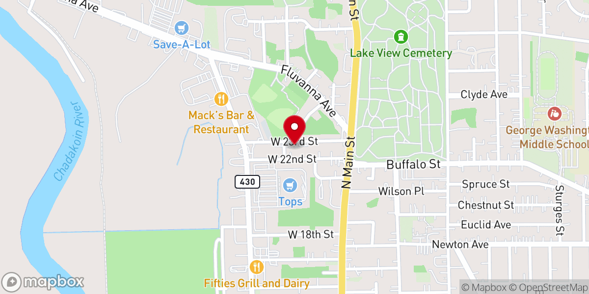 Map showing location of Emmanuel Baptist Church