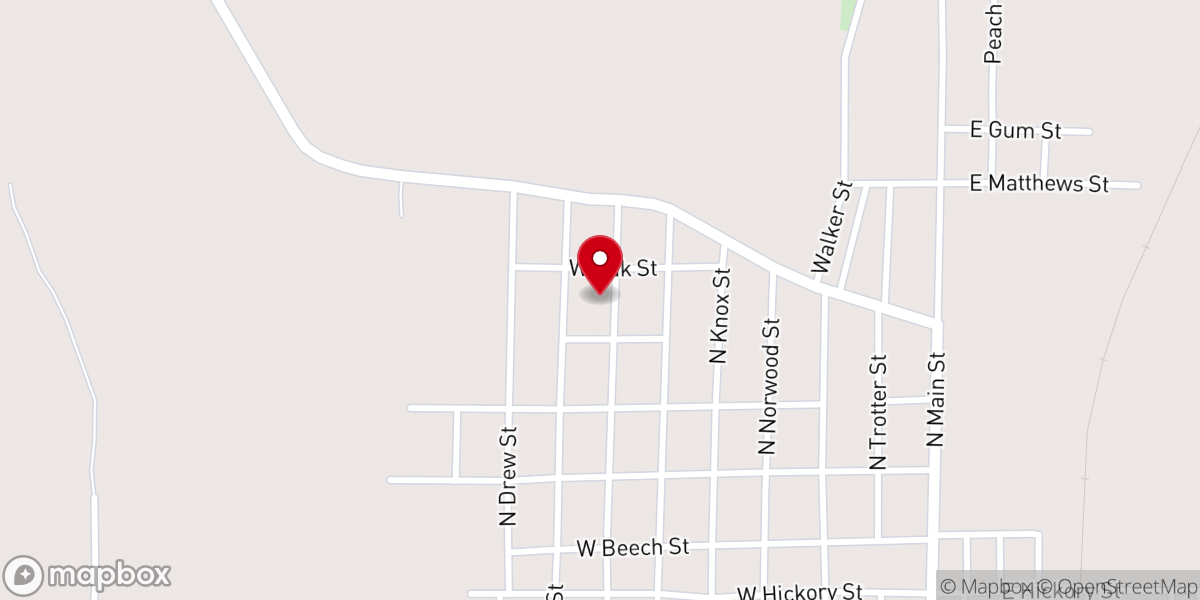 Map showing location of Antioch Baptist Church