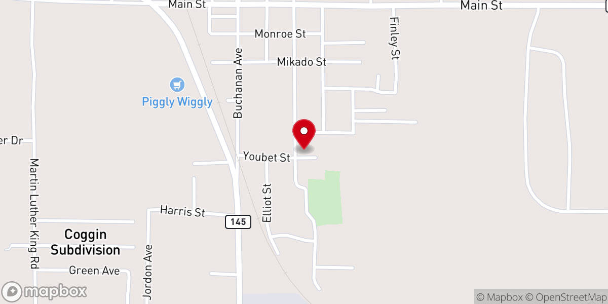 Map showing location of East Springhill Baptist Church