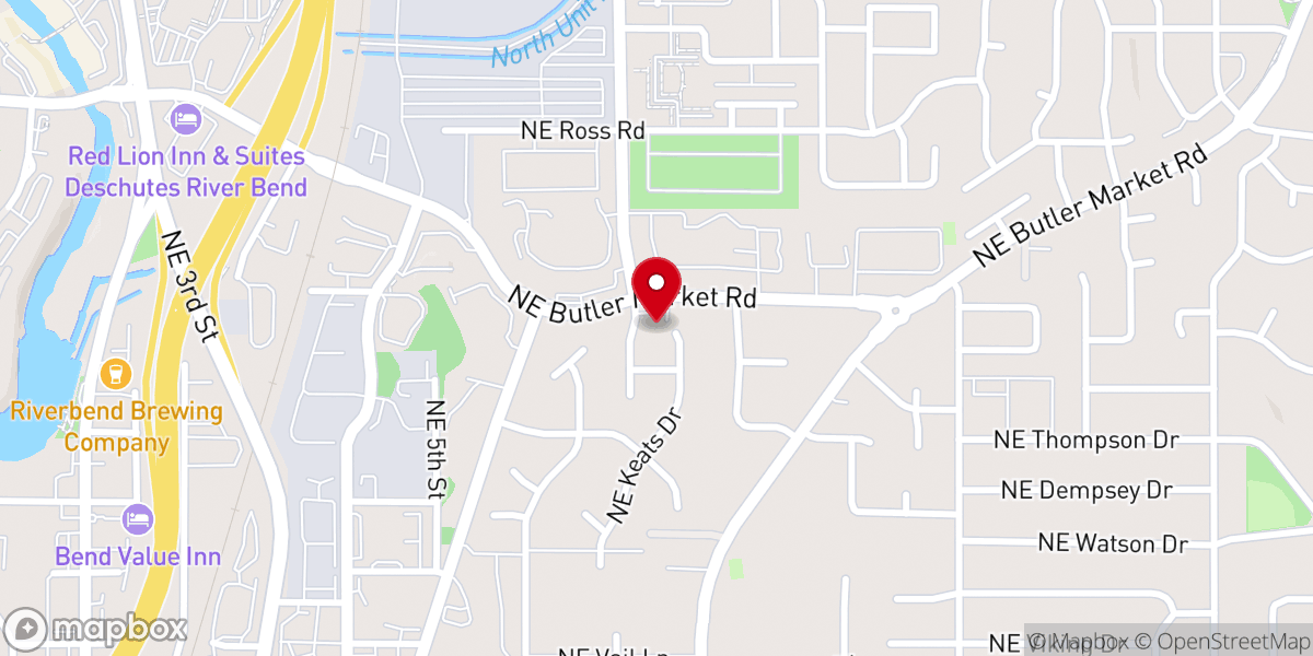Map showing location of Bend Faith Center