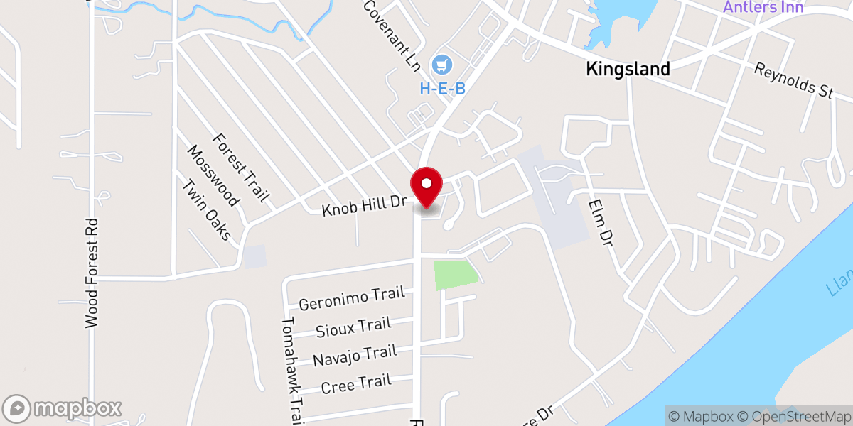 Map showing location of Highland Lakes Baptist Church