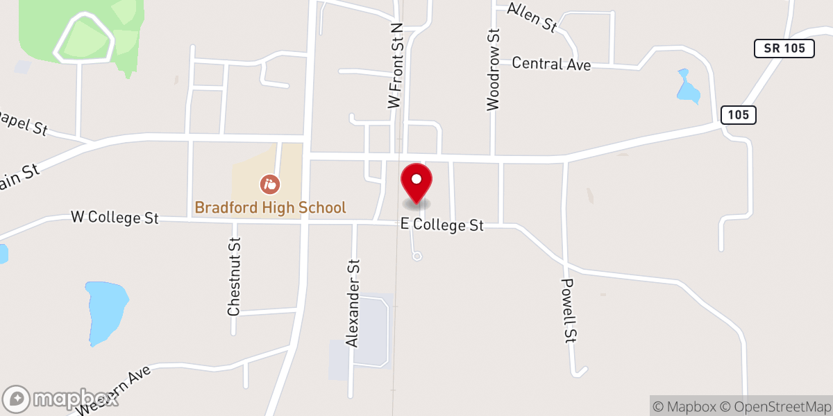 Map showing location of Bradford First Baptist Church