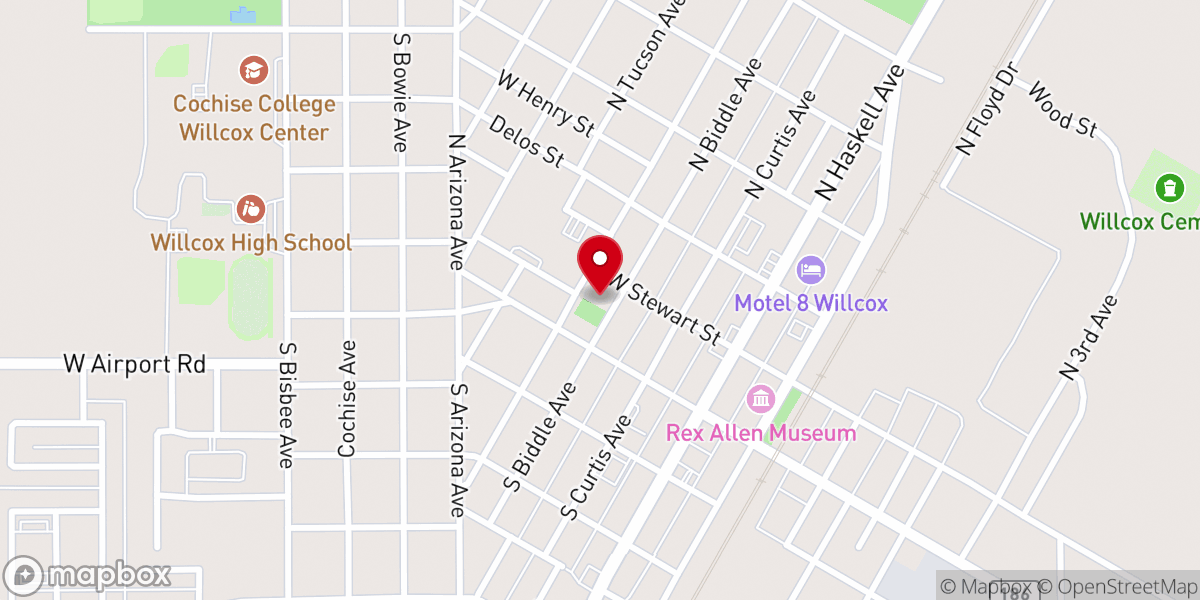 Map showing location of Willcox Community Center