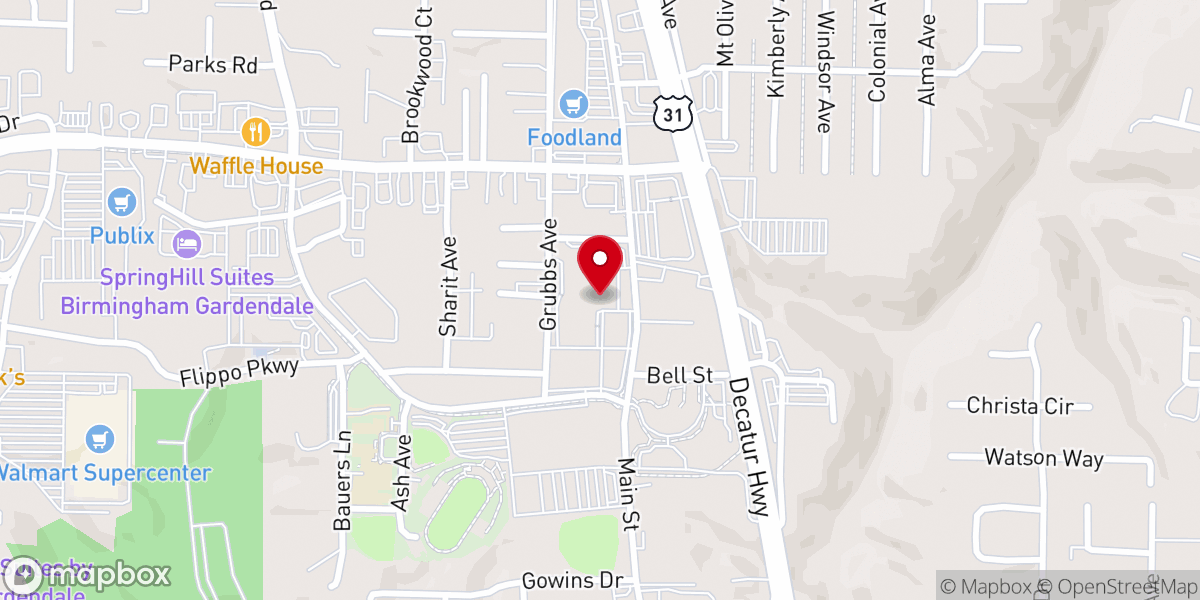 Map showing location of Gardendale First Baptist Church (South Campus)