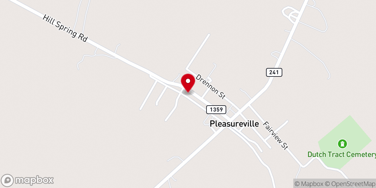 Map showing location of Pleasureville Baptist Church