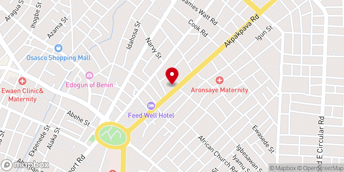 Map showing location of Holy Aruosa Cathedral, Benin City