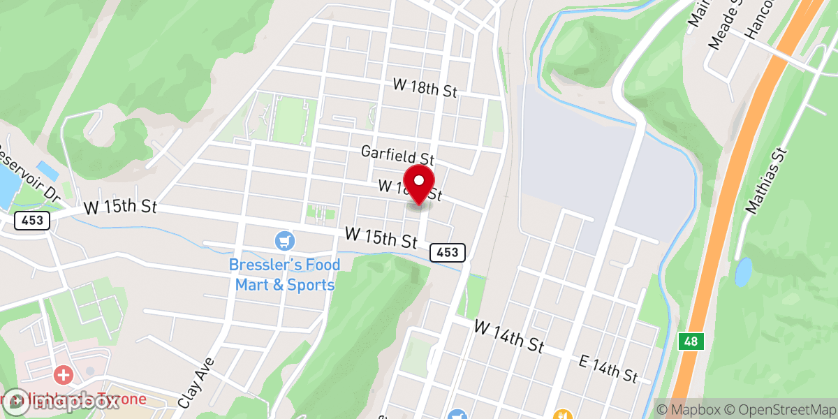 Map showing location of Tyrone Mennonite Church