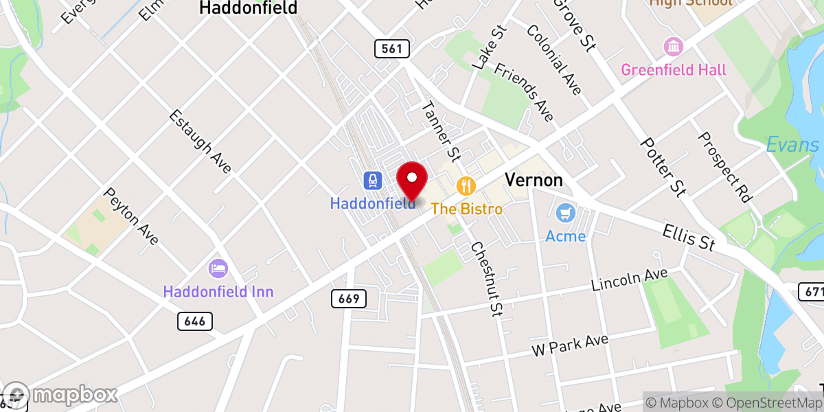 Map showing location of Grace Church in Haddonfield