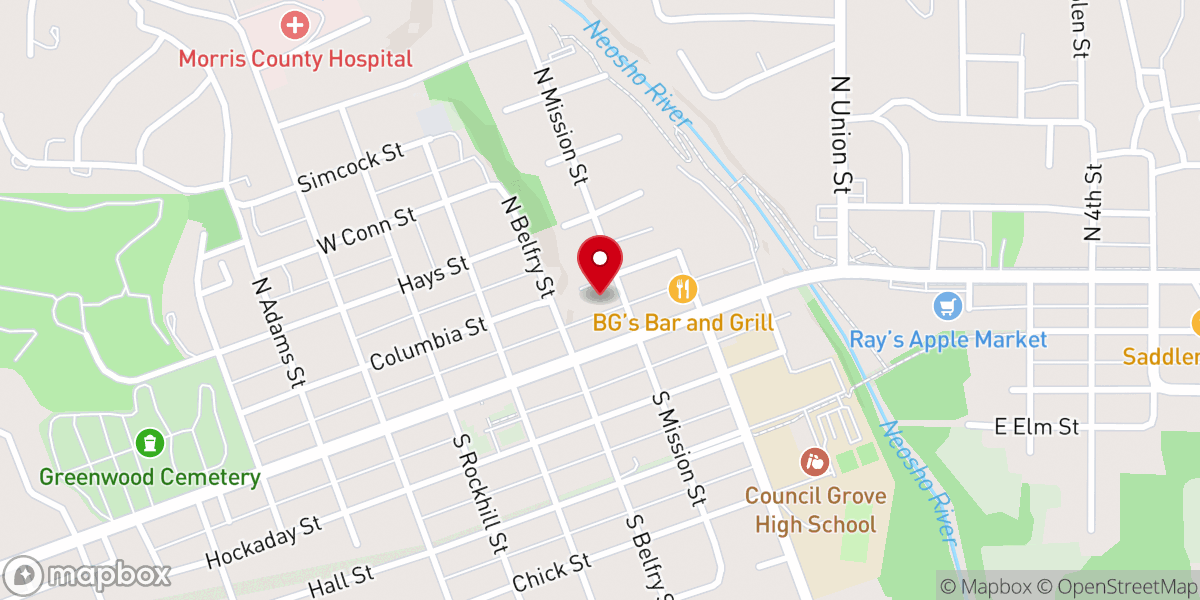 Map showing location of Council Grove United Methodist Church