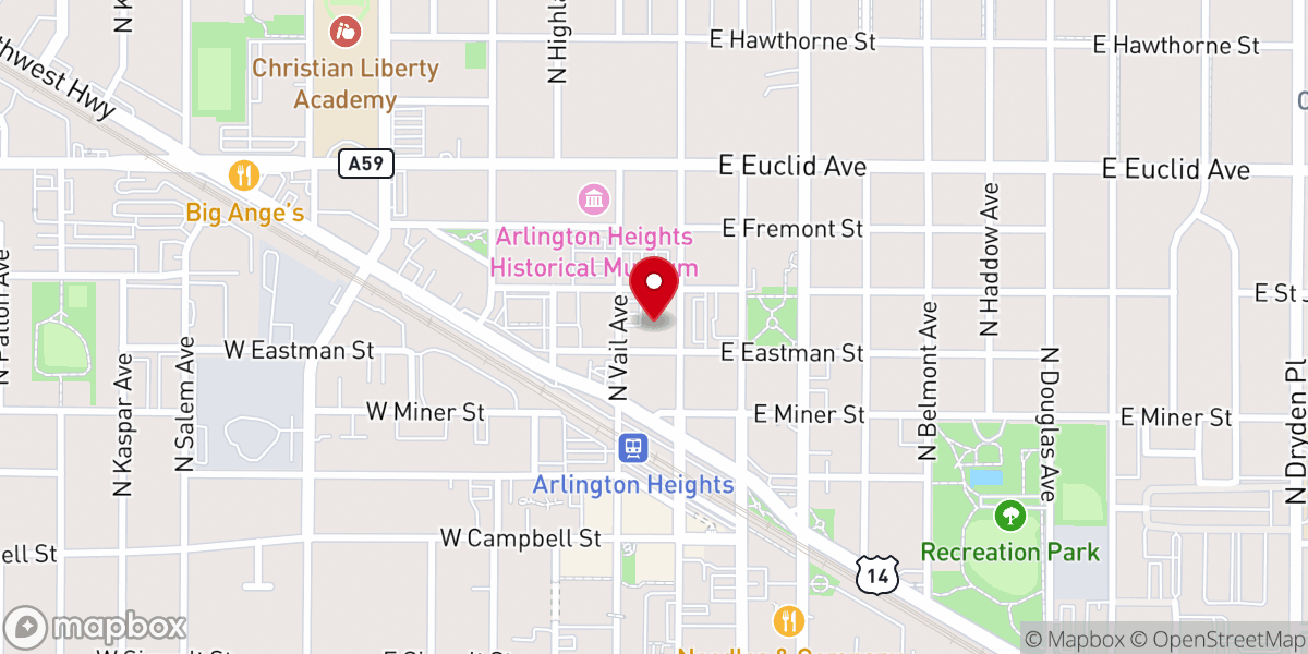 Map showing location of First Presbyterian Church of Arlington Heights