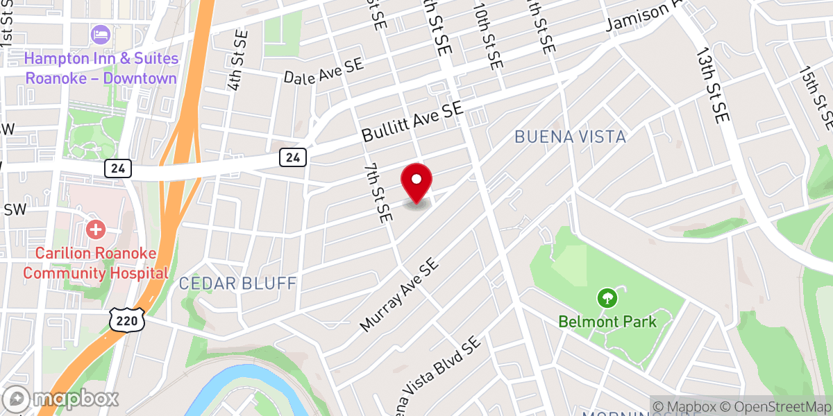 Map showing location of Roanoke First Church of the Nazarene