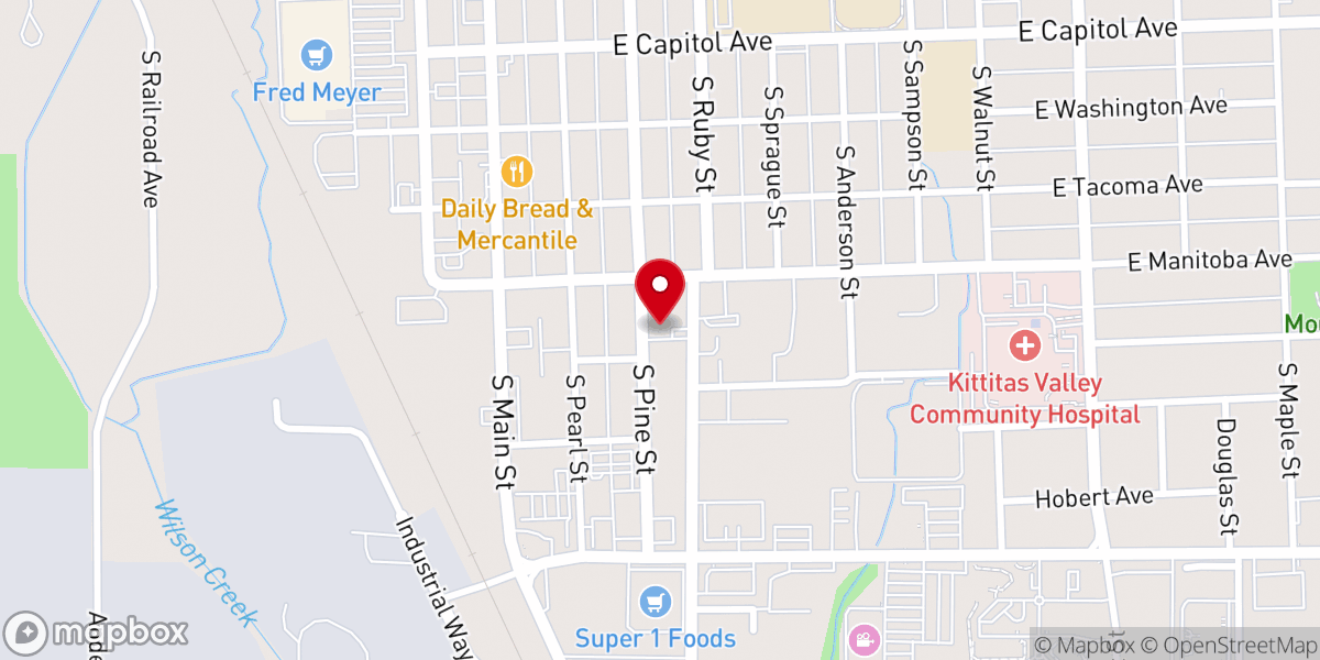 Map showing location of Ellensburg Baptist Church