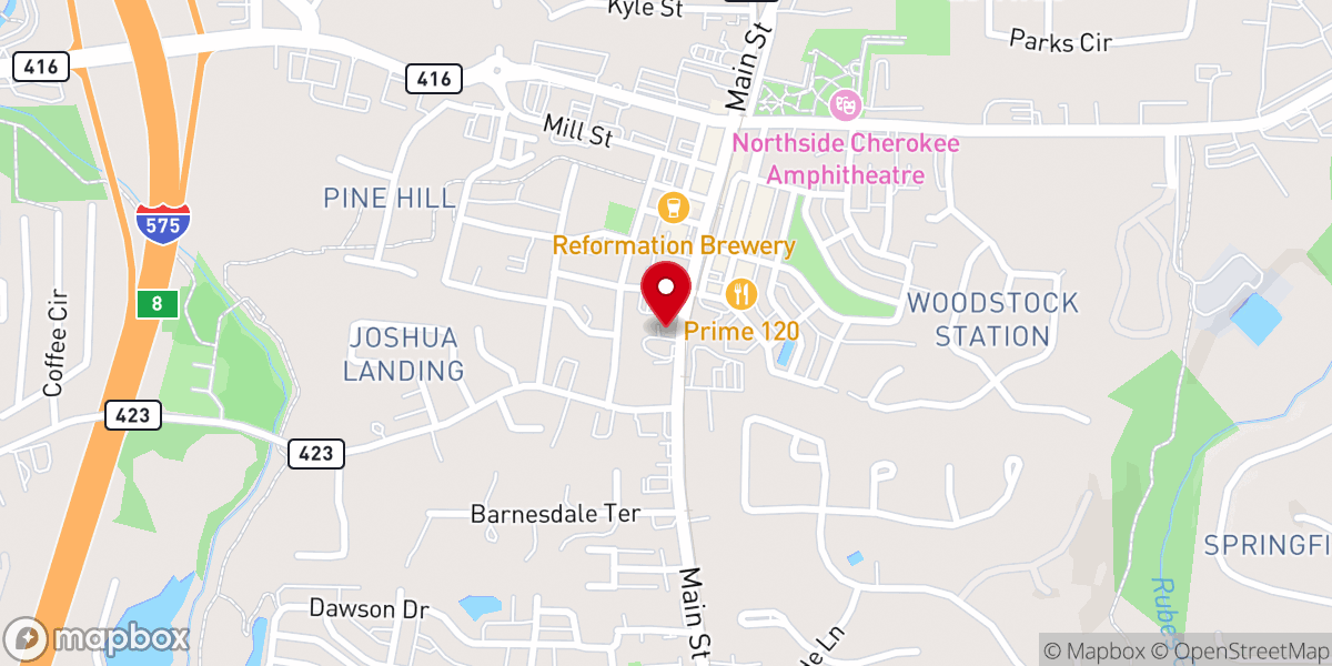 Map showing location of Sojourn Woodstock Church Offices