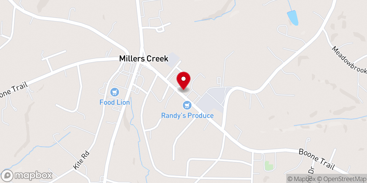 Map showing location of Millers Creek Baptist Church