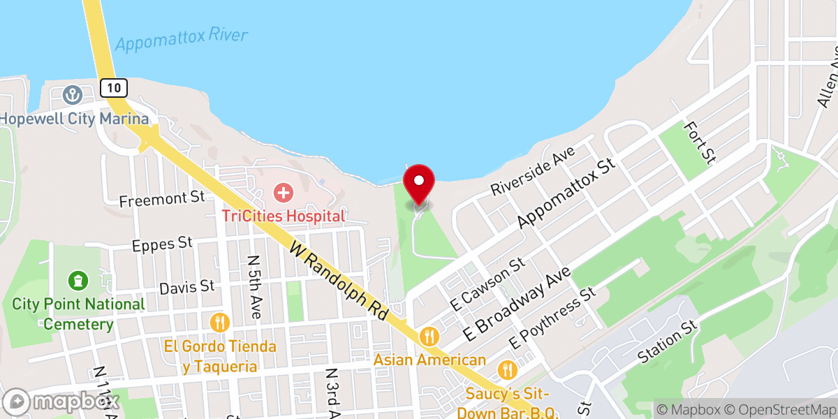 Map showing location of Hopewell Riverwalk