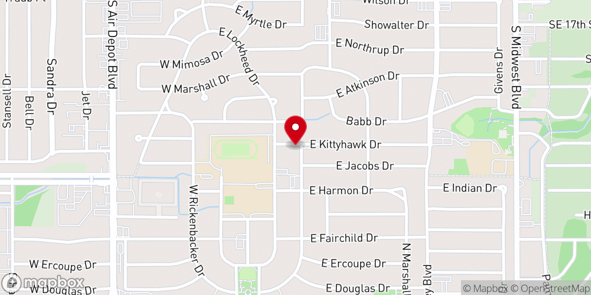 Map showing location of First Baptist Church of Midwest City