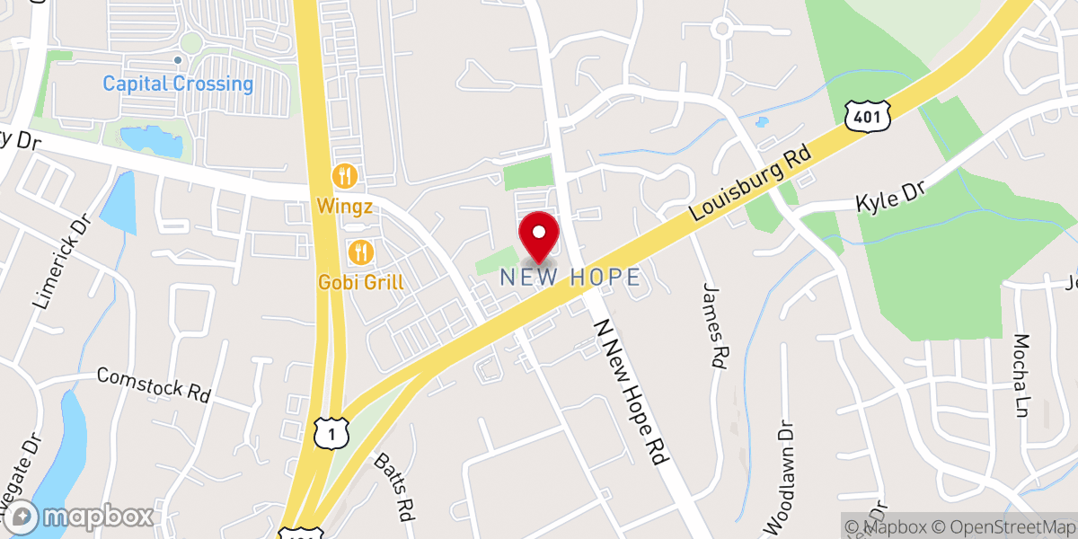 Map showing location of New Hope Baptist Church