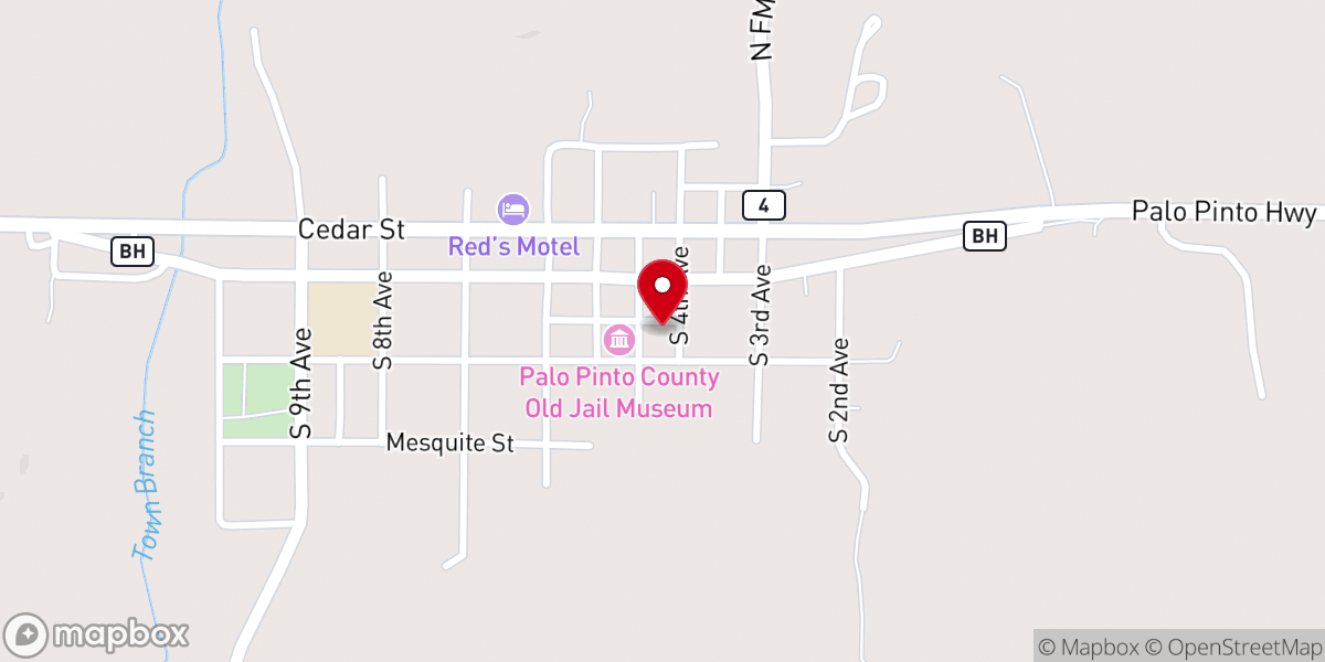 Map showing location of Palo Pinto First Baptist Church