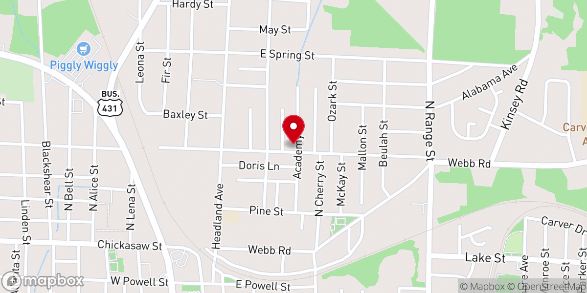 Map showing location of Tabernacle Baptist Church