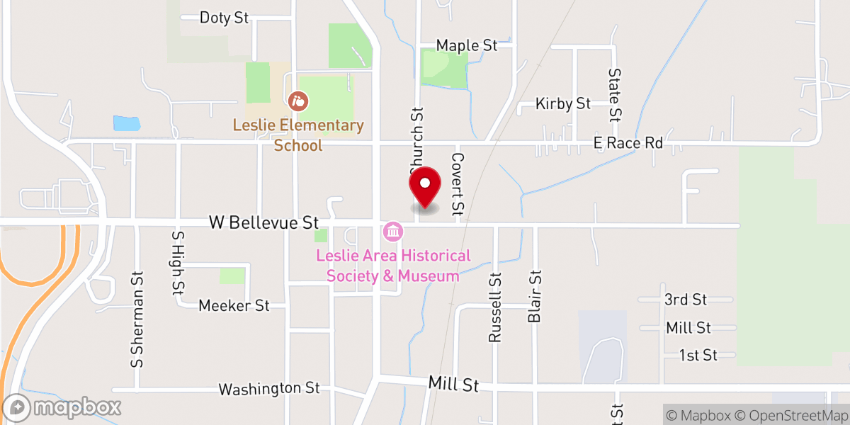 Map showing location of First Baptist Church of Leslie