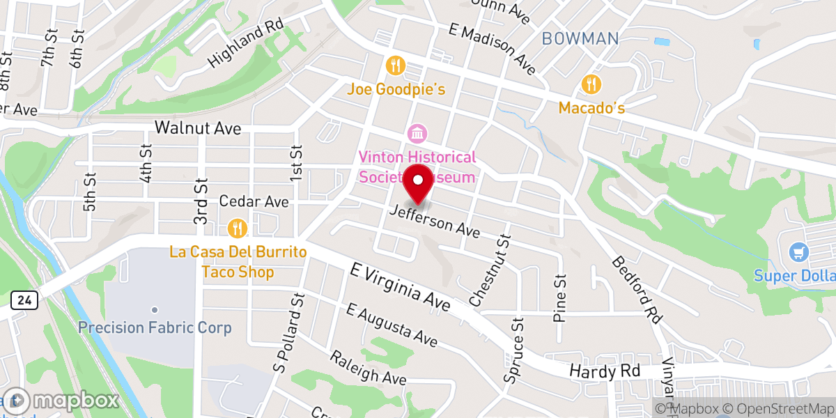 Map showing location of Vinton Wesleyan Church