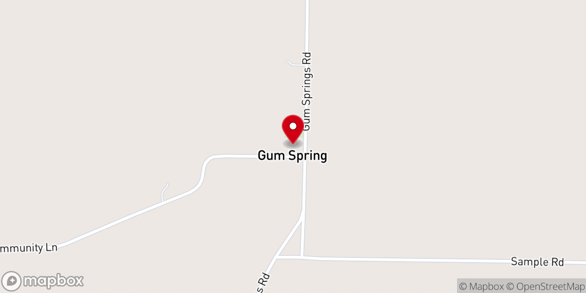 Map showing location of Gum Springs Baptist Church