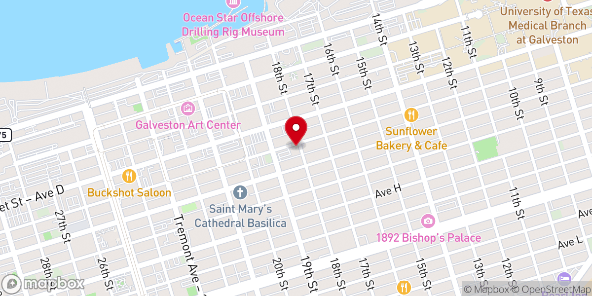 Map showing location of East End First Assembly of God - Galveston (Primera Asamblea de Dios - Galveston)