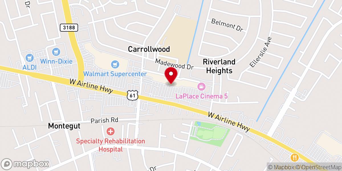 Map showing location of Matherne's Market at Riverlands