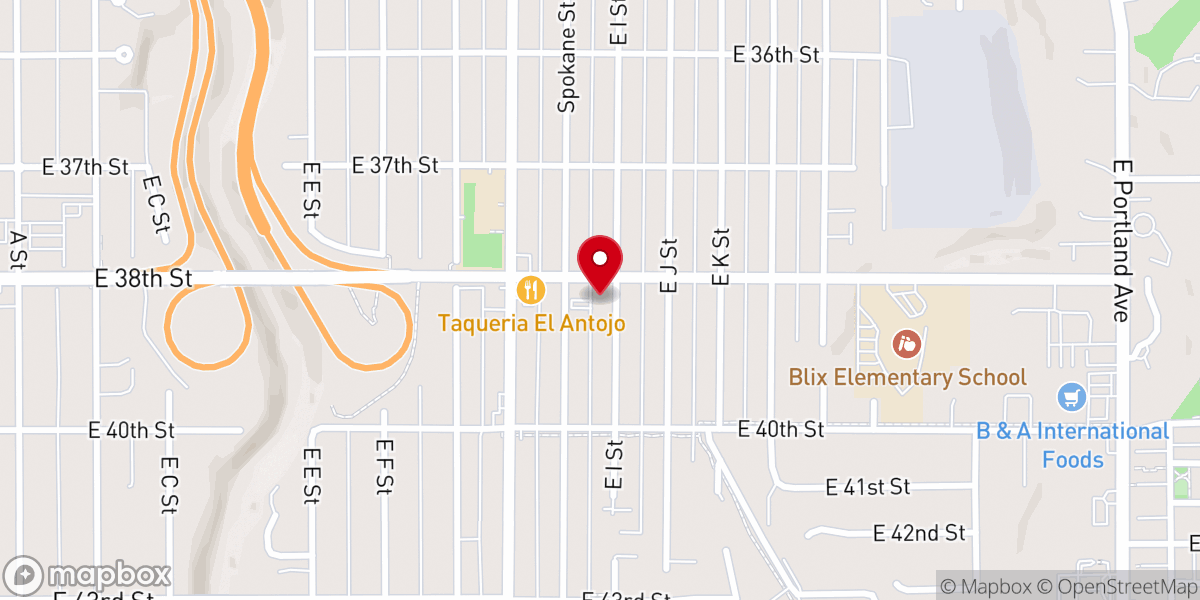 Map showing location of East Tacoma Church of Christ