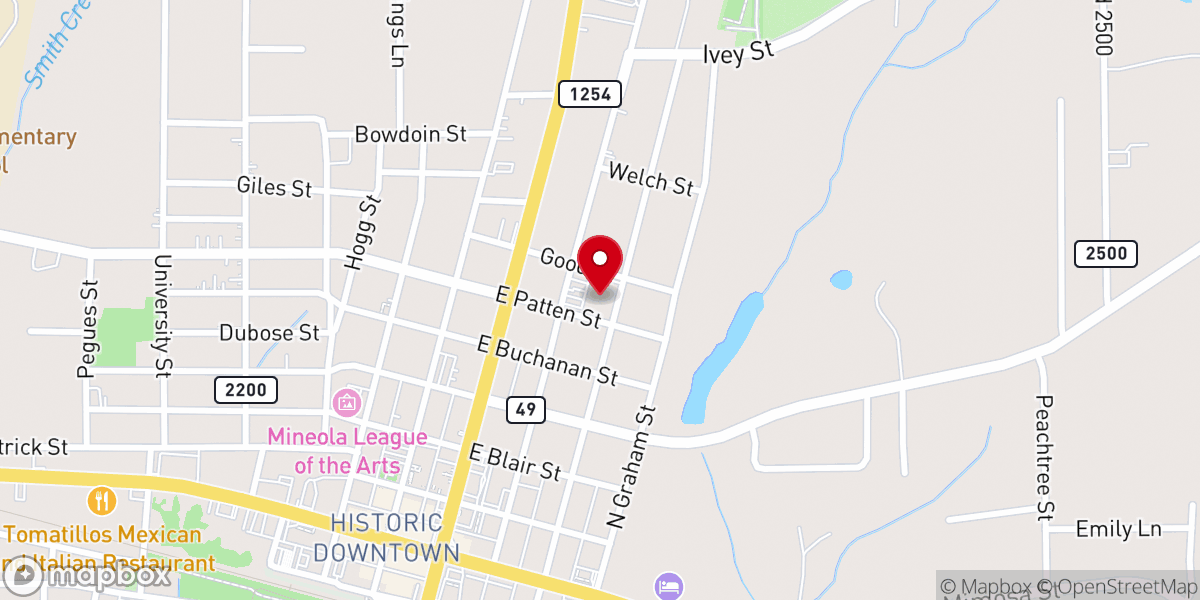 Map showing location of Mineola First United Methodist Church