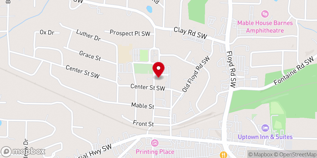 Map showing location of First Baptist Church of Mableton