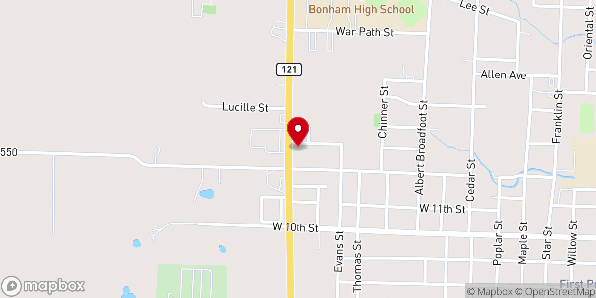 Map showing location of First Congregational Church of Bonham