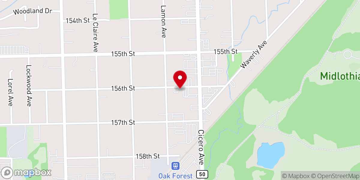 Map showing location of Oak Tree Community Church