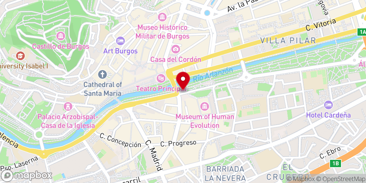 Map showing location of Fuente de la Evolución