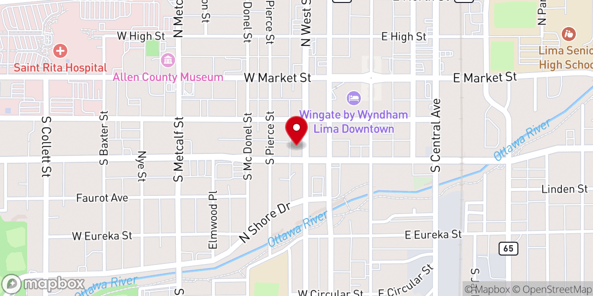 Map showing location of Elm Street Church of the Nazarene