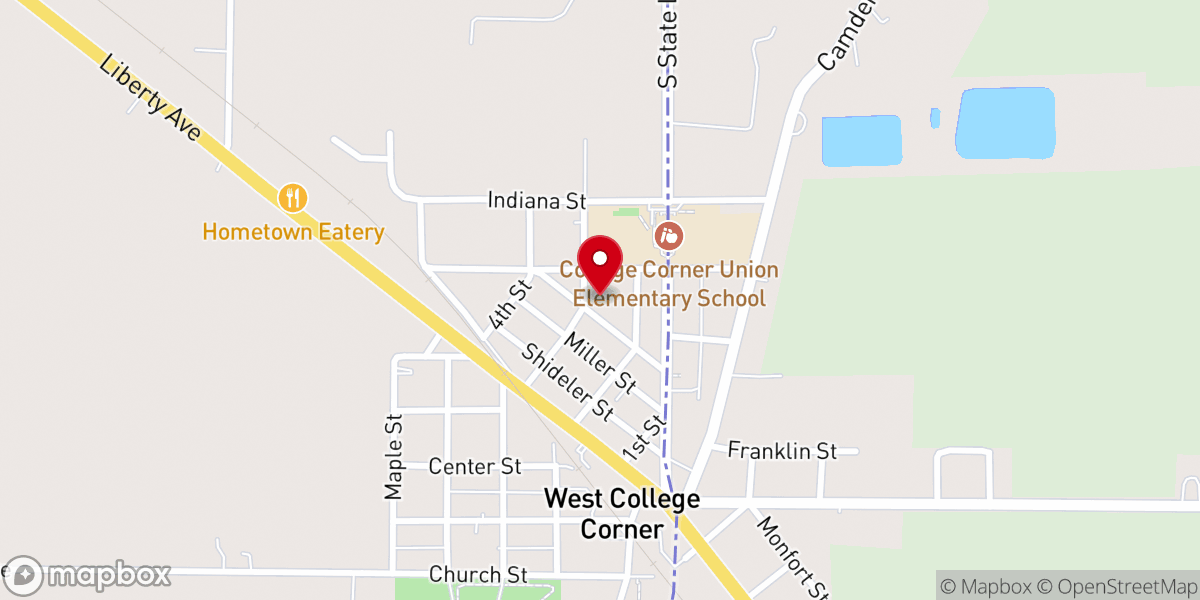 Map showing location of College Corner Church