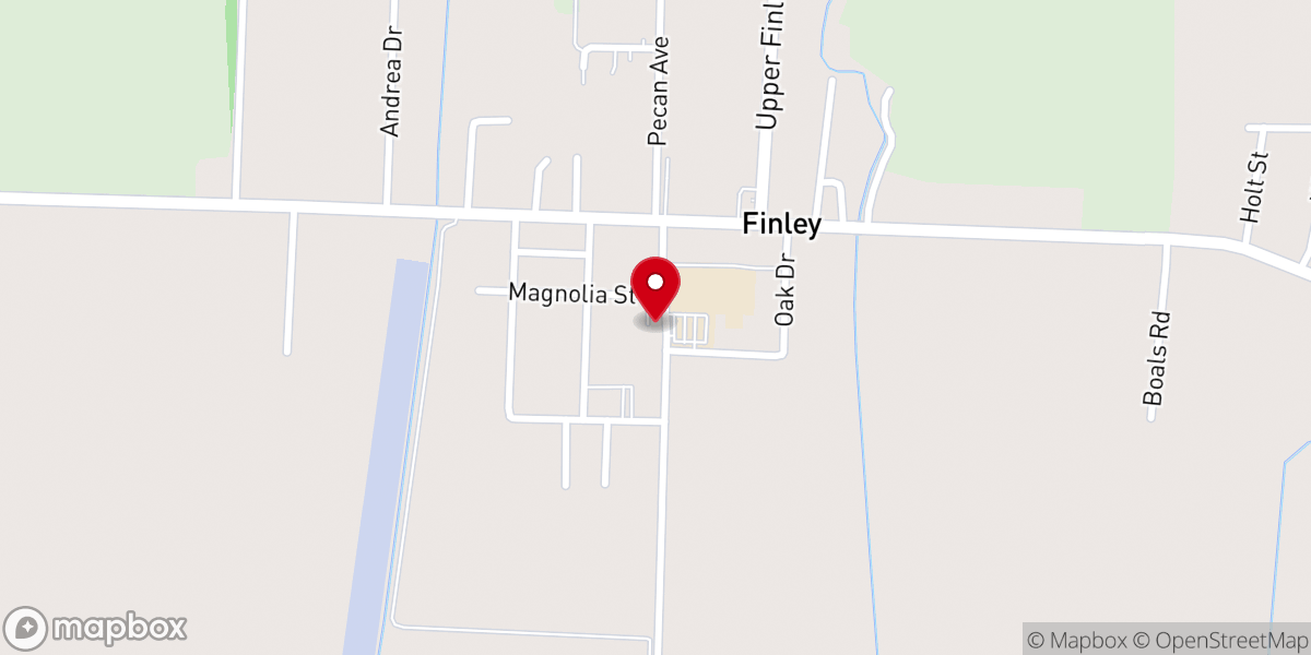 Map showing location of Finley Baptist Church