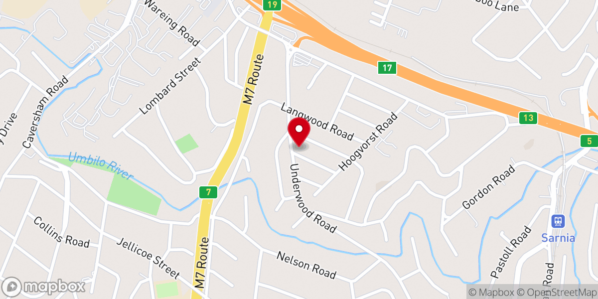 Map showing location of Pinetown Baptist Church