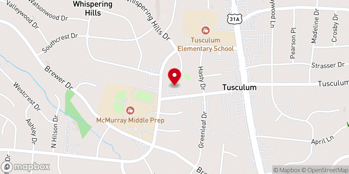Map showing location of Tusculum Cumberland Presbyterian Church