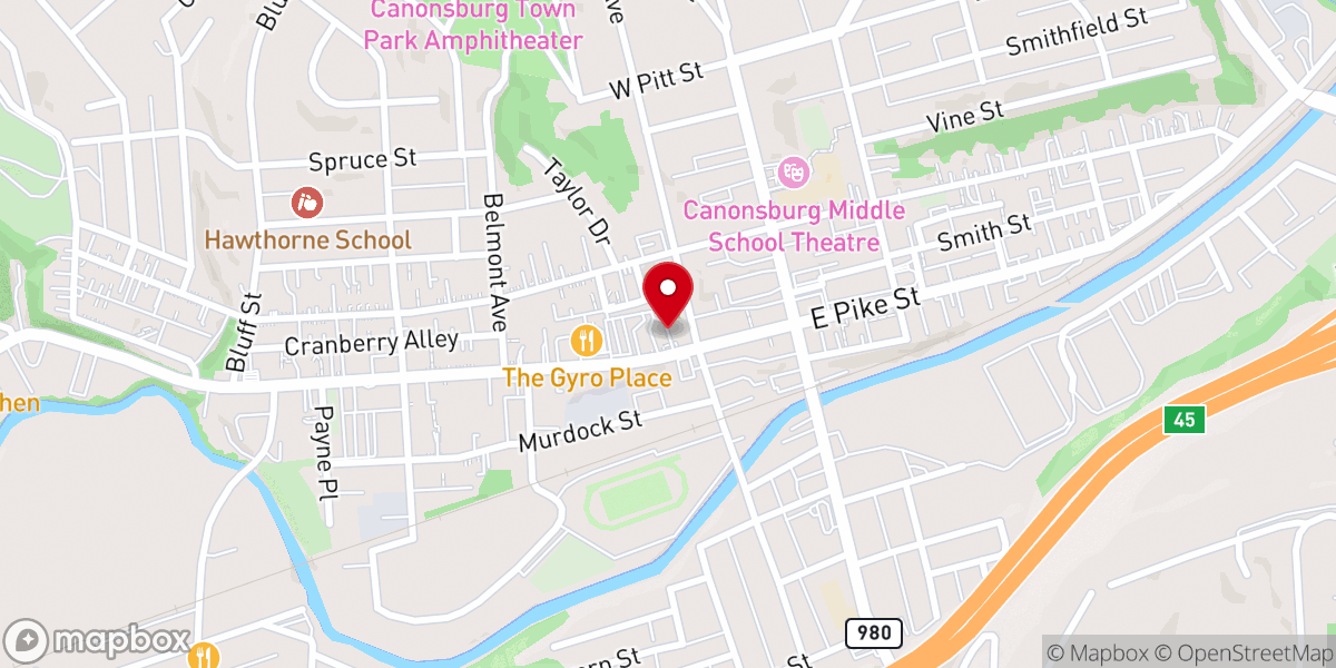 Map showing location of Canonsburg United Presbyterian Church