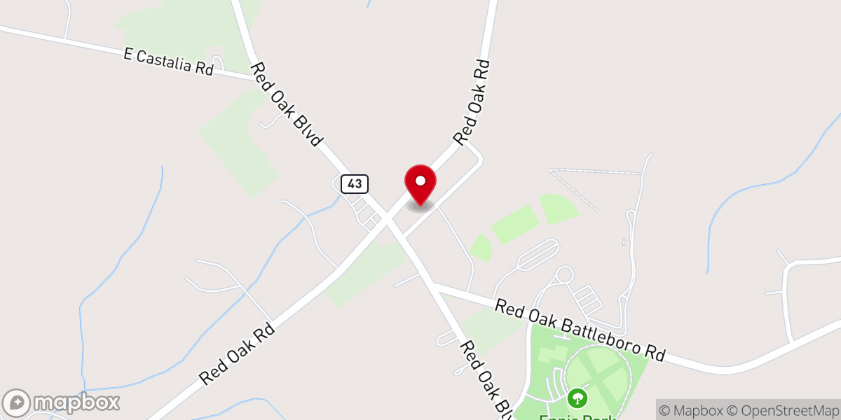 Map showing location of Red Oak Baptist Church