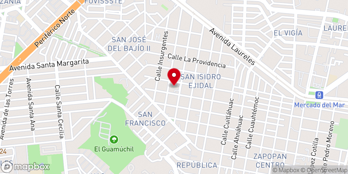 Map showing location of Parroquia San Isidro Labrador zapopan