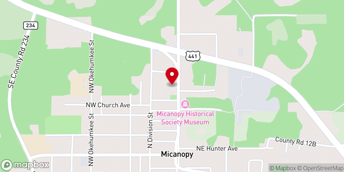 Map showing location of Micanopy Town Hall