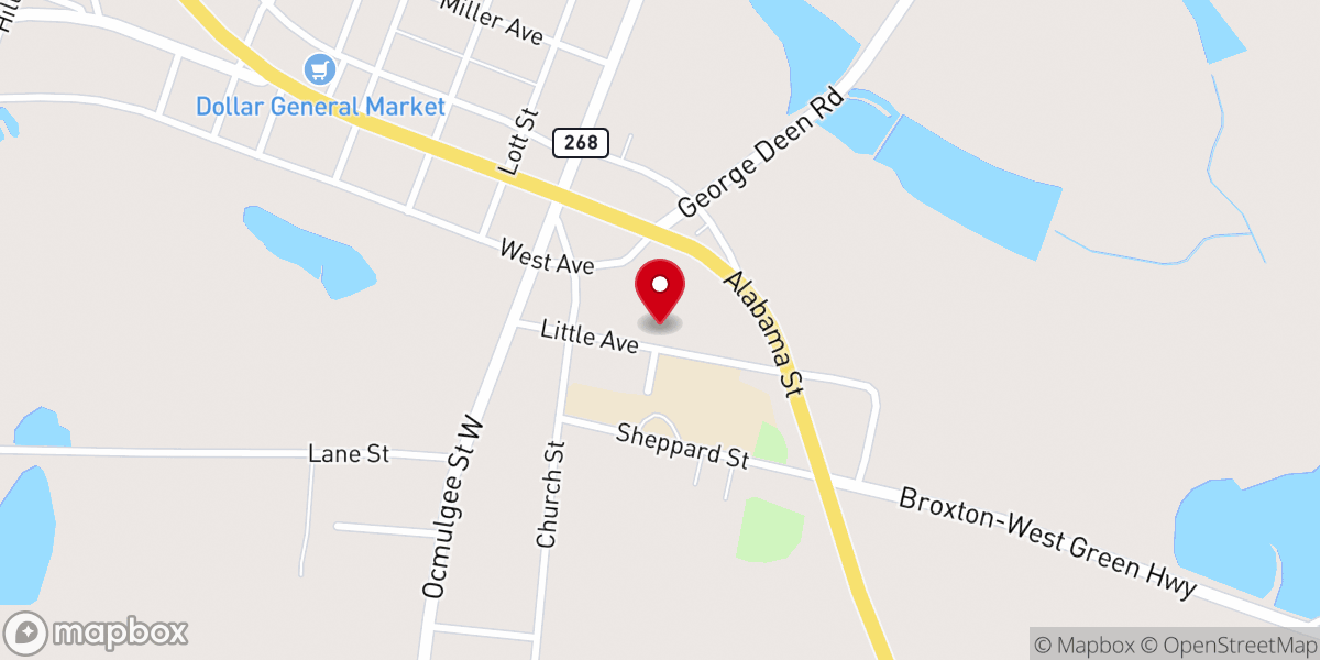Map showing location of Broxton Baptist Church
