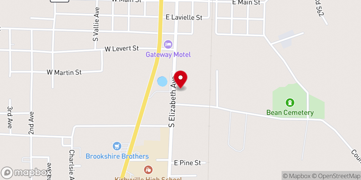 Map showing location of Abundant Life Church of Kirbyville