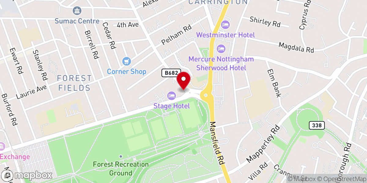 Map showing location of Mansfield Road Baptist Church