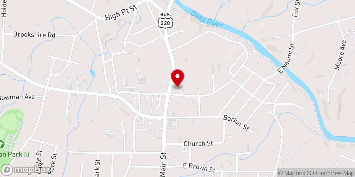 Map showing location of First Baptist Church of Randleman
